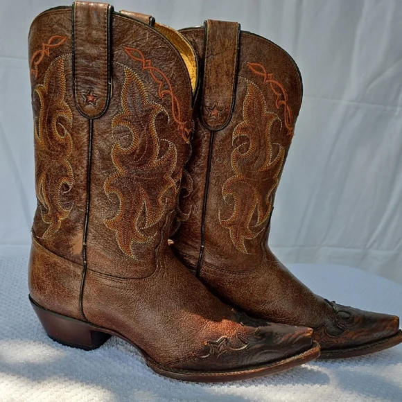Tony Lama Brown Leather Cowboy Boots - Picture 7 of 8